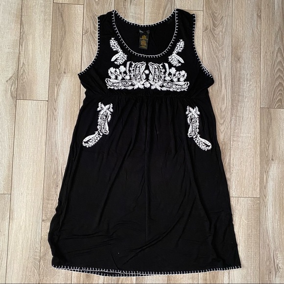 Grace Elements Black White Embroidered Sleeveless Tank Boho Baby Doll Dress XXL - Picture 1 of 5